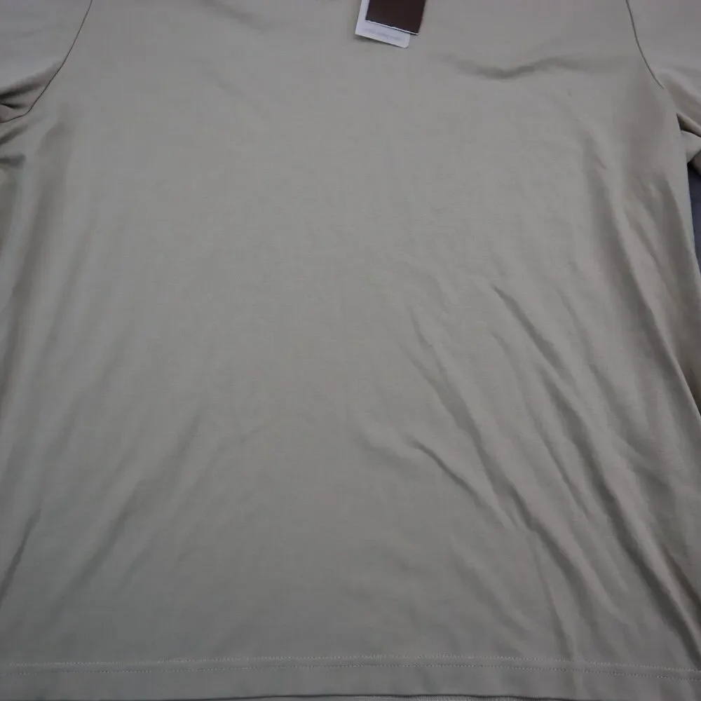 Perry Ellis Shirt Mens XL Beige Sandbar Short Sleeve Quarter Button Collared Top